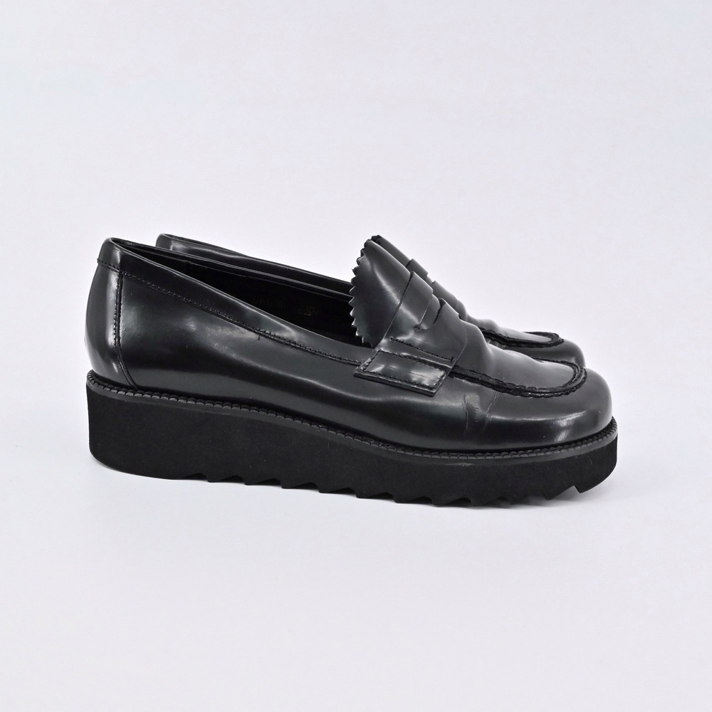Donald J Pliner Platform Penny Loafers Womens Size 6.5 Black Leather Lug Sole‎ - Picture 3 of 10